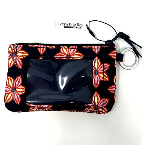 NWT Vera Bradley Outlet Black Orange Floral Burst Zip‎ ID/Coin Case - Picture 1 of 5